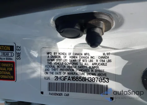 2008 Honda Civic Ex из США, поврежденный, VIN 2HGFA16858H307053